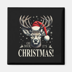 Imán Venado con Santa Hat Oh ciervo Son Navidades