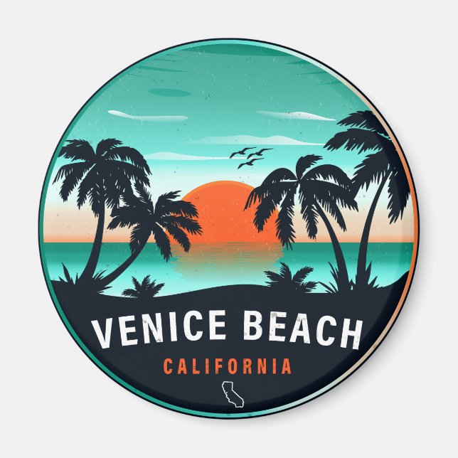 Imán Venecia Beach California Retro Sunset Souvenirs 80 (Frente)