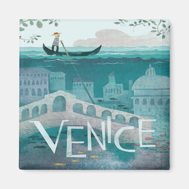 Imán venice Italy Gondola viaje vacaciones retro post  (Frente)
