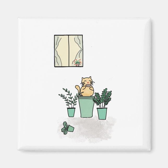 Imán Ventana de café de gato Plantas Planters Green (Frente)