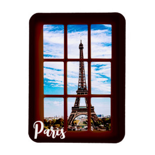Imán Ventana de madera con vistas a la torre Eiffel, Pa