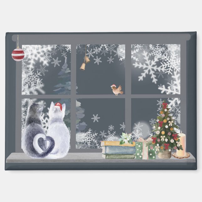 Imán Ventana Gatos en Navidades (Anverso)