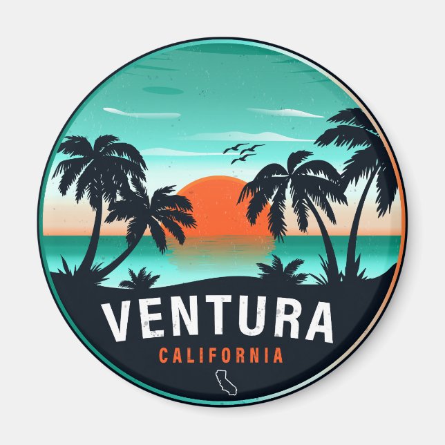 Imán Ventura California Retro Sunset Tropical Souvenirs (Frente)