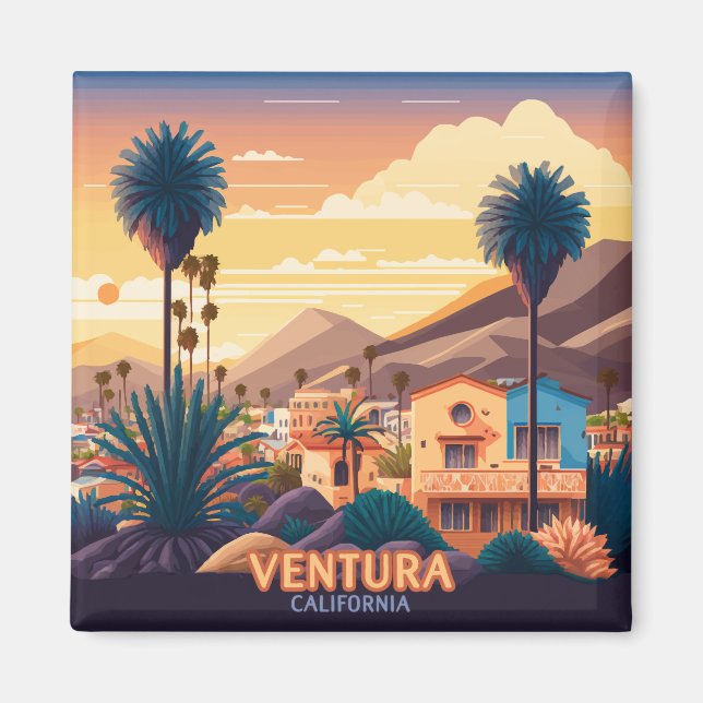 Imán Ventura Sunset Mountains Southern California Retro (Frente)