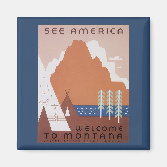 Imán Ver América Bienvenidos a Montana, Viajes de época (Frente)