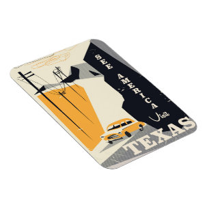 Imán Ver América - cartel de viaje vintage de Texas año