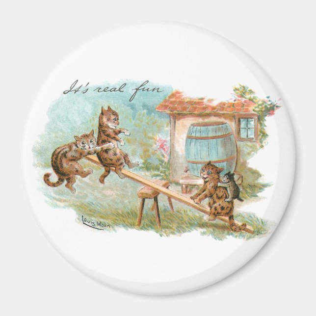 Imán Ver Gatos en tierra de juego visto (Frente)