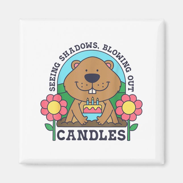Imán Ver sombras apagando velas Cumpleaños de la marmot (Frente)