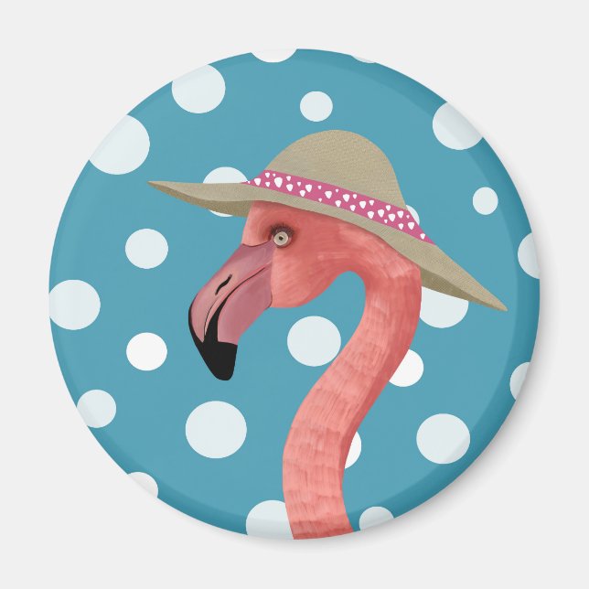 Imán Verano alegre Flamingo Polka Azul Punto gorra de v (Frente)