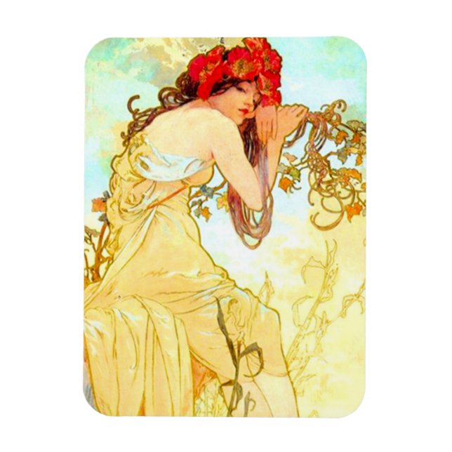 Imán Verano de Art Nouveau de Alphonse Mucha (Vertical)