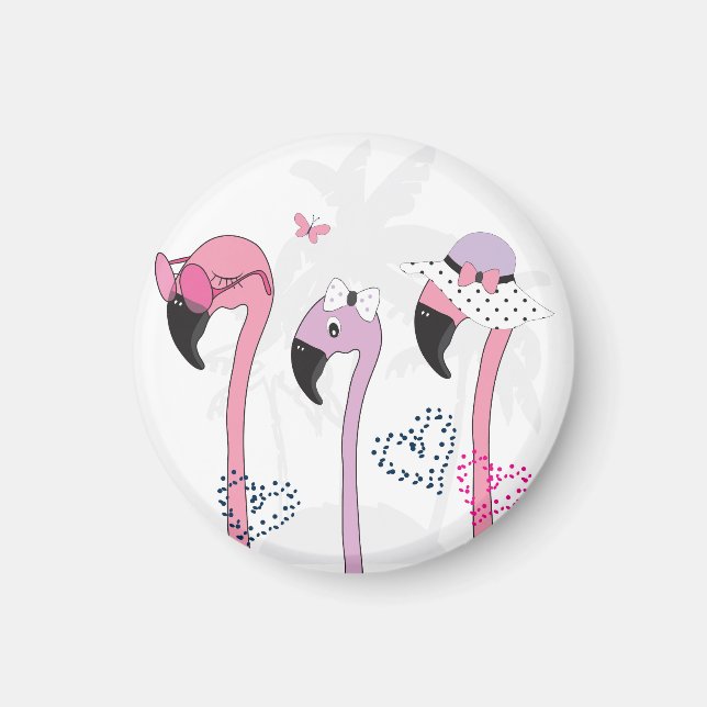 Imán Verano Flamingo: Ilustracion Beach Vintage. (Frente)