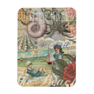Imán verano playa vintage pulpo antigüedades vela