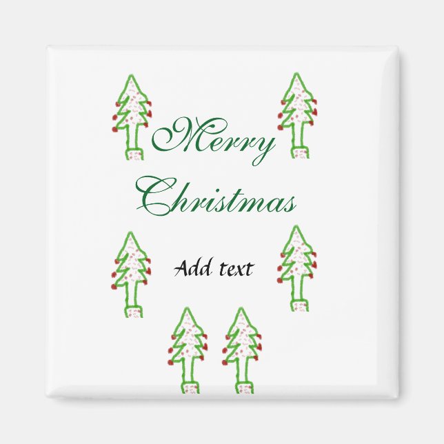 Imán Verde árbol de navidad rojo cereza alegría Navidad (Frente)