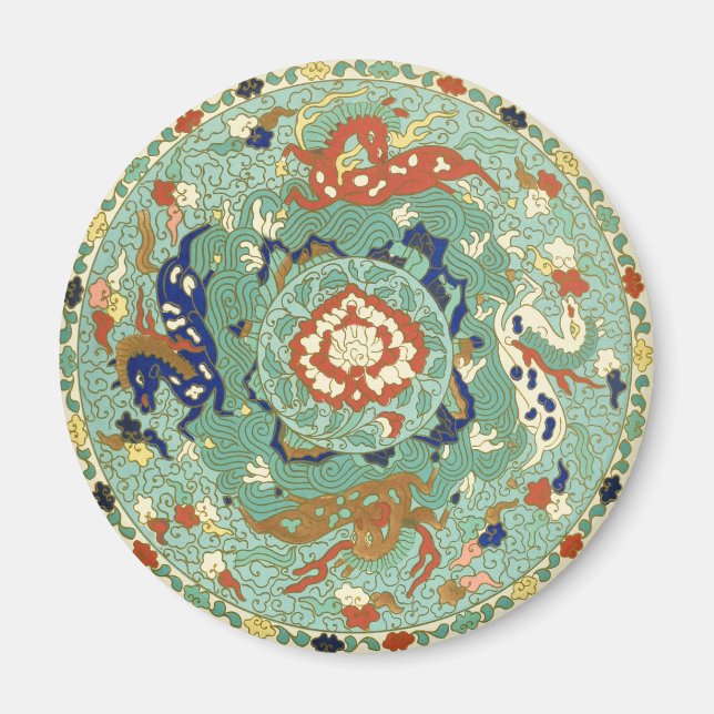 Imán Verde azul del circulo chino antiguo (Frente)