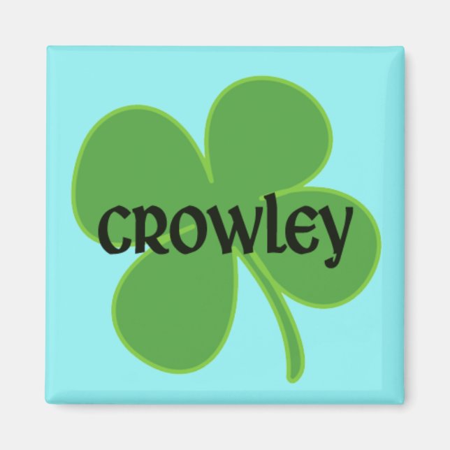 Imán Verde azulado Crowley Magnet con Shamrock (Frente)