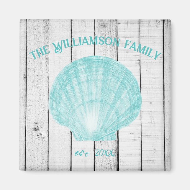 Imán verde azulado de concha de vieira de época (Frente)