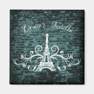Imán Verde azulado Eiffel Tower Grunge Magnet