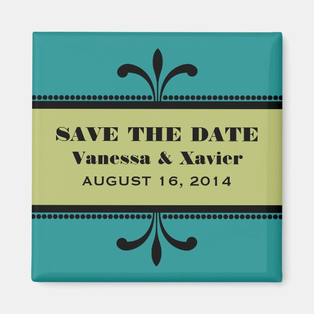 Imán Verde azulado/verde Fancy Art Deco Save the Date M (Frente)