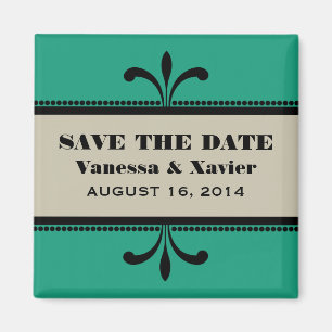 Imán Verde/Beige Fancy Art Deco Save the Date Magnet