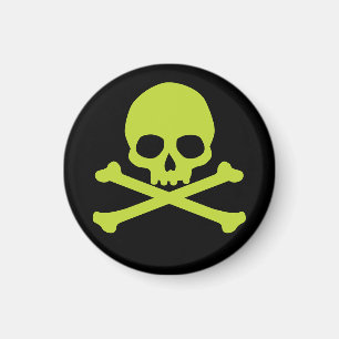 Imán Verde Calavera Simple y Huesos Cruzados