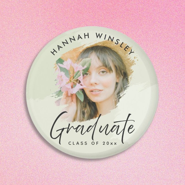 Imán Verde claro Añadir tu invitado de graduación de Pe (elegant light sage green custom photo name graduation magnet )