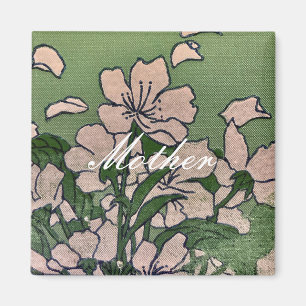 Imán Verde de flores rosadas