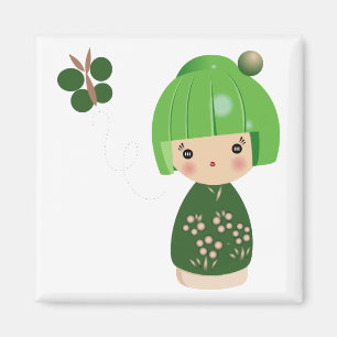 Imán verde del trío de Kokeshi