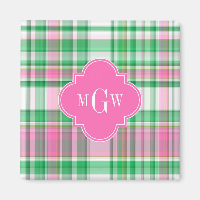 Imán Verde Esmeralda Rosa Caliente Blanco Madras Monogr (Frente)