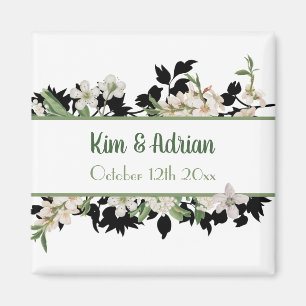 Imán Verde floral y blanco