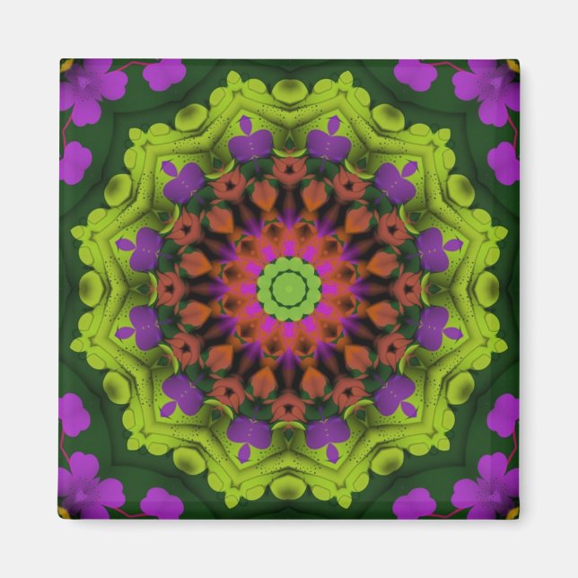 Imán Verde morado: arte de Mandala geométrica (Frente)