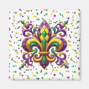 Imán Verde morado Mardi Gras fleur de lis