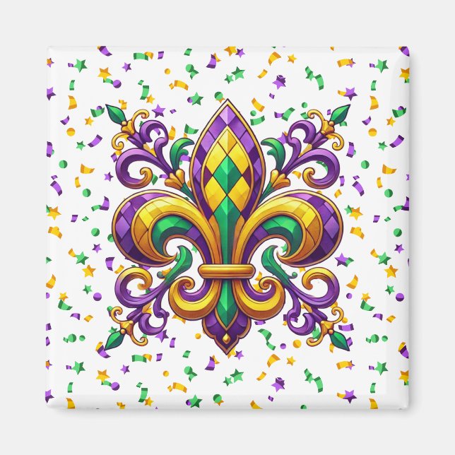 Imán Verde morado Mardi Gras fleur de lis (Frente)