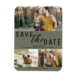 Imán Verde Oliva Save the Date Boda 3 Fotos