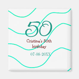 Imán Verde rojo 50 cumpleaños fecha de añadir nombre p