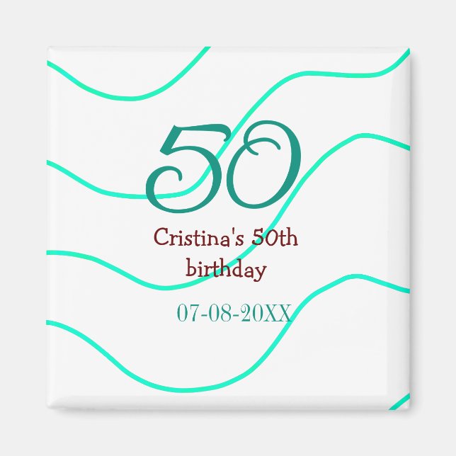 Imán Verde rojo 50 cumpleaños fecha de añadir nombre p (Frente)