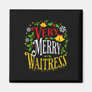 Imán Verry Merry Waitress Navidades Holiday Server Paja