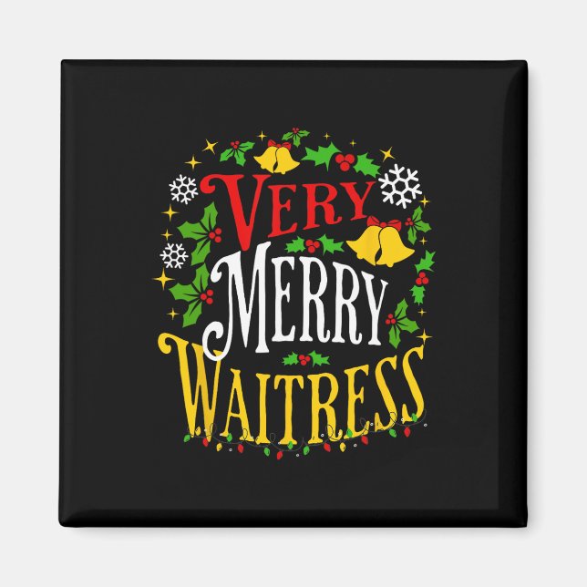 Imán Verry Merry Waitress Navidades Holiday Server Paja (Frente)