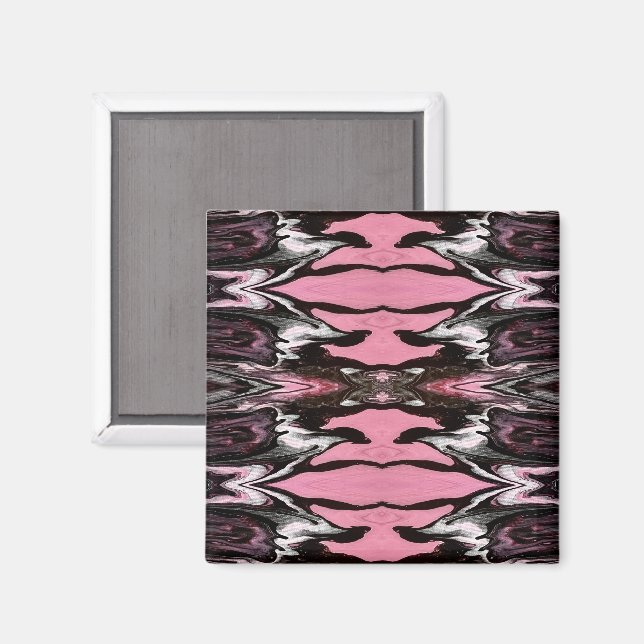 Imán Vertigo Abstract Red Black Silver Fluid Art (Anverso/Reverso)