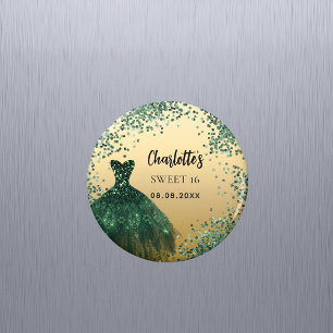 Imán Vestido de oro verde esmeralda para Sweet 16