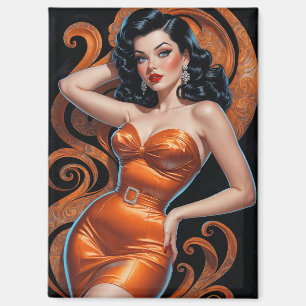 Imán Vestido Naranja Brunette Pin-Up