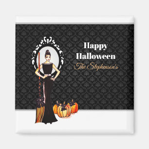 Imán Vestido negro largo elegante clásico de Halloween 