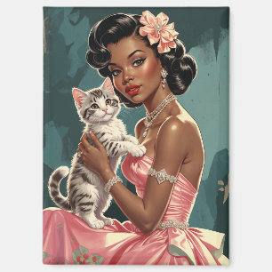 Imán Vestido rosa morado y gatito lindo