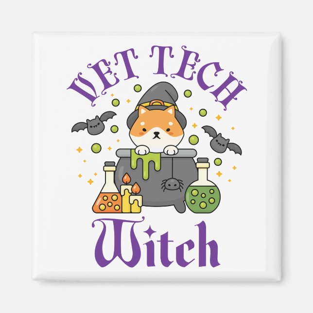 Imán Vet Tech Witch Veterinario Técnico Halloween (Frente)