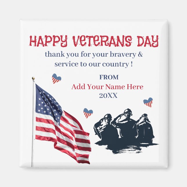Imán Veteranos Día Patriótico Bandera de Estados Unidos (Frente)