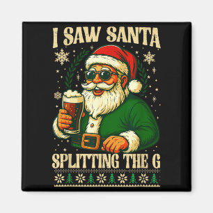 Imán Vi a Santa Dividiendo La G, Santa Bebiendo Cerveza