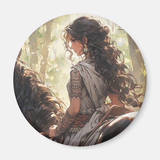 Imán Viaje a caballo animado en el bosque (Frente)