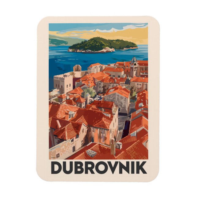Imán Viaje de arte de Ilustracion de Dubrovnik Croacia (Vertical)