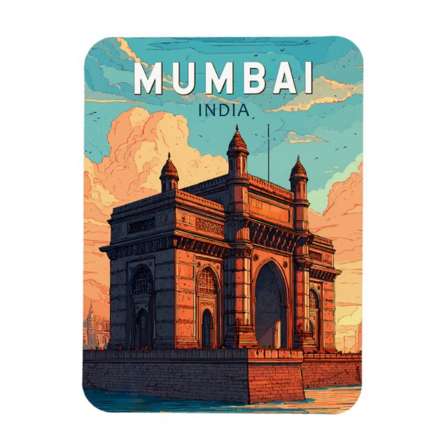 Imán Viaje de arte de Ilustracion de la India en Bombay (Vertical)