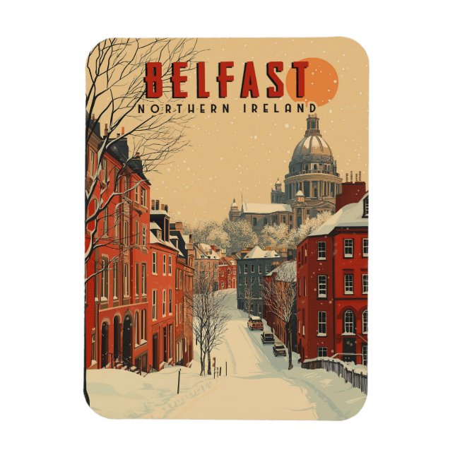 Imán Viaje de Belfast de invierno de época (Vertical)