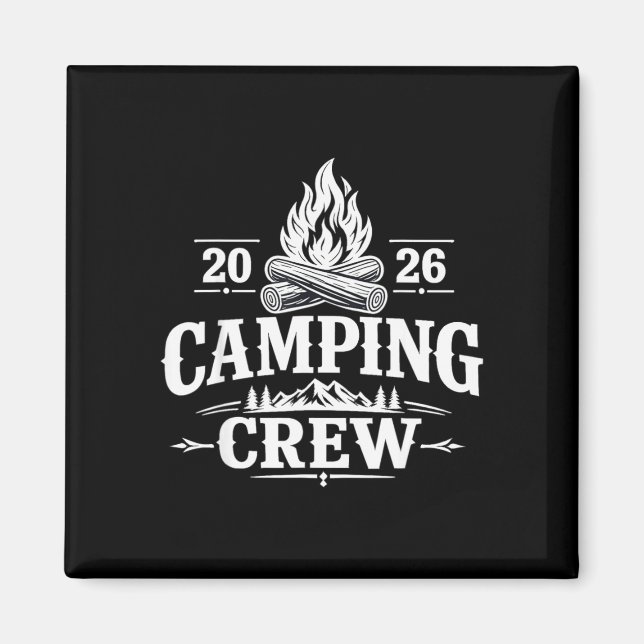 Imán viaje de campamento familiar con grupo retro de ca (Frente)